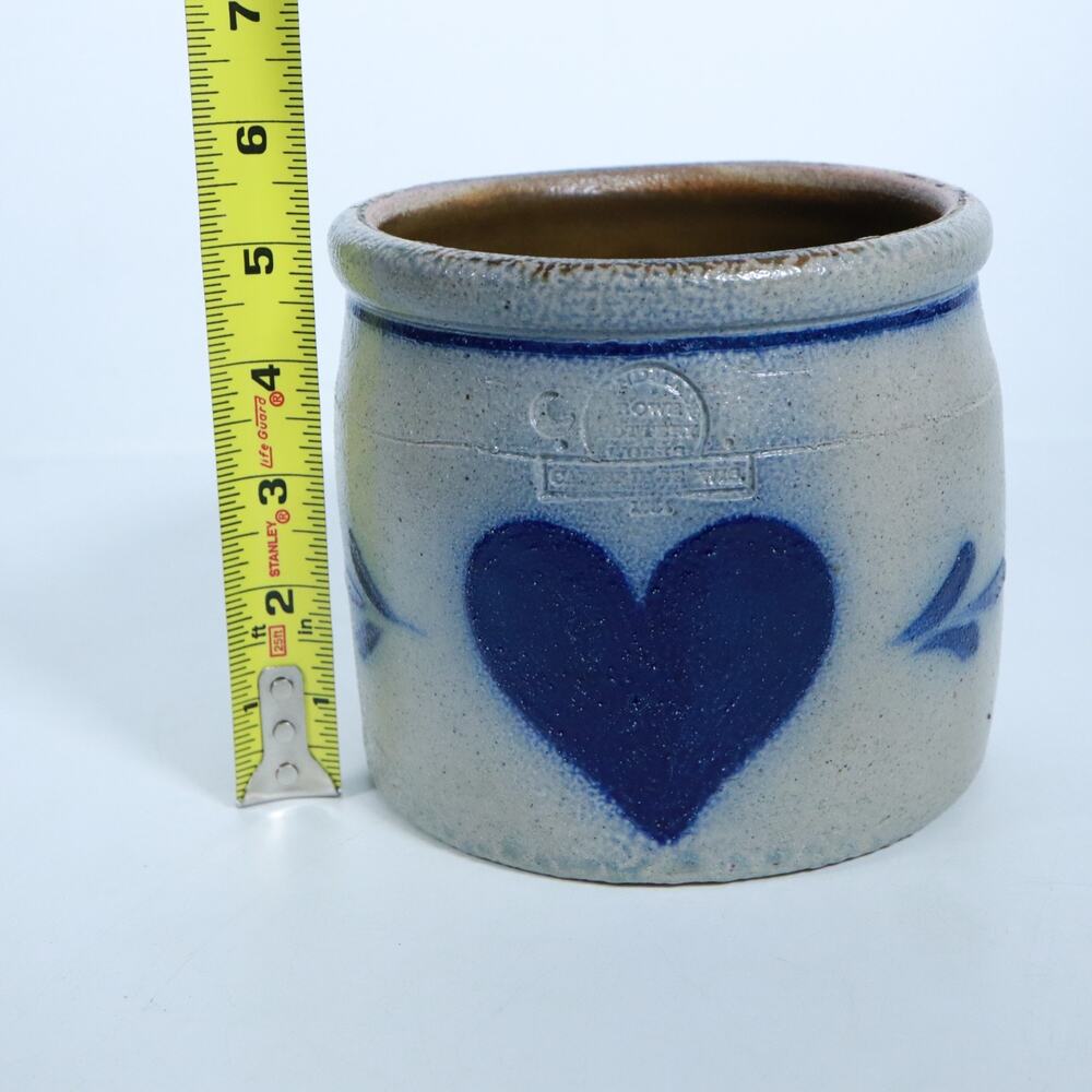 VTG Rowe Pottery Works 1985 Cobalt Heart Crock Salt Glaze Stoneware 5 1/2 - Picture 8 of 9
